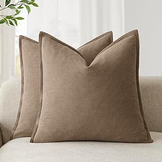 Foindtower Pack of 2, Decorative Linen Soild Throw Pillow Covers Soft Accent Cushion Case Boho Farmhouse Neutral Pillowcase for Chair Couch Sofa Bedroom Living Room Home Decor 18 x 18 Inch Light Brown