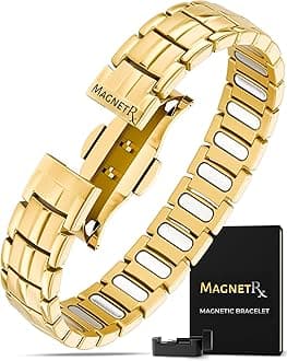 MagnetRX® Magnetic Bracelets for Men - EllipseMAX 5X Strength 5,000 Gauss Magnets - Designed in USA & Patent Pending - Premium Titanium Mens Magnetic Bracelet & Adjustable Length (Gold)