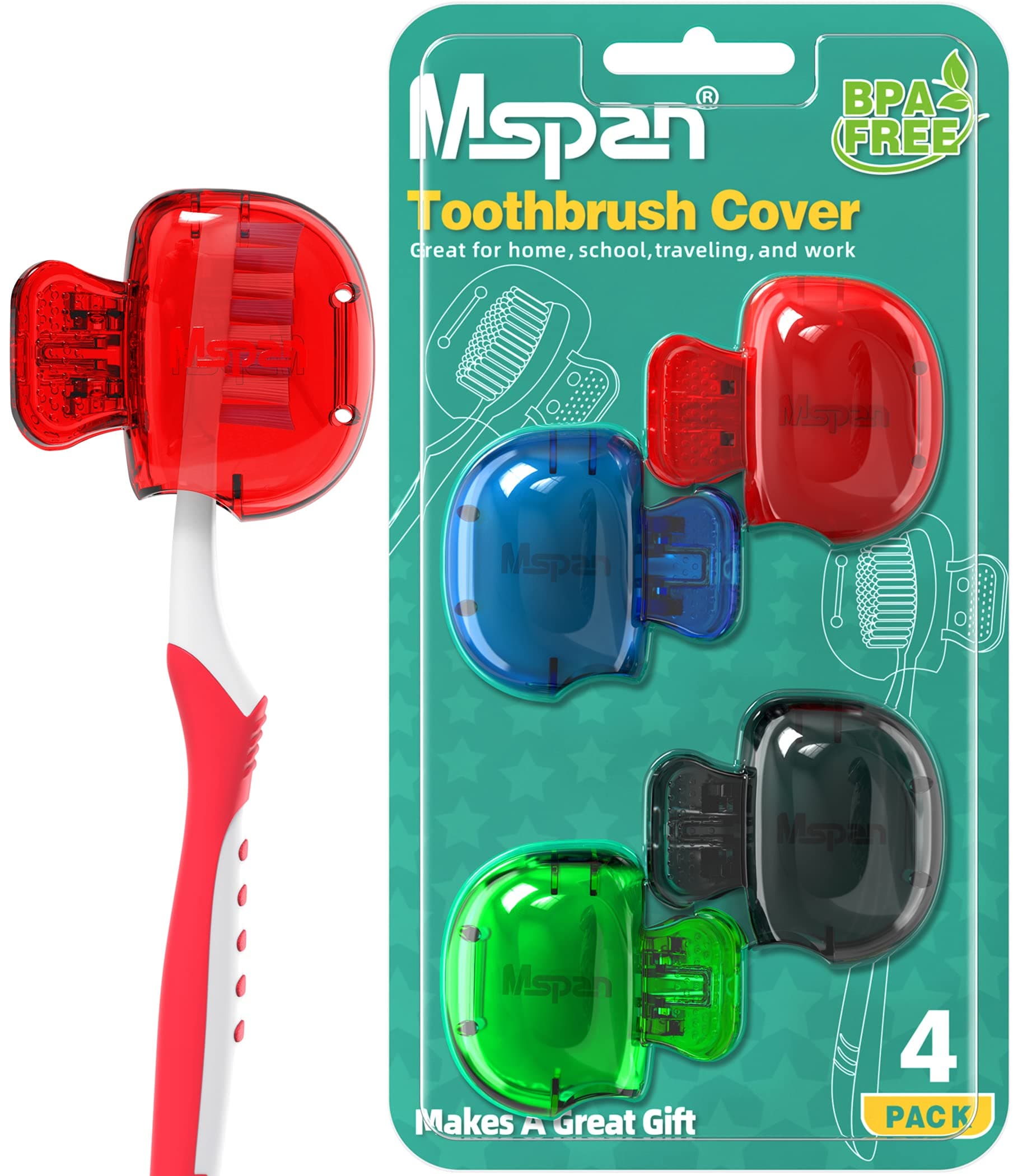 Mspan Toothbrush Head Cover Cap: Toothbrush Protector Brush Pod Case Protective Plastic Clip Bathroom Cool Stuff for Household Travel, Assorted