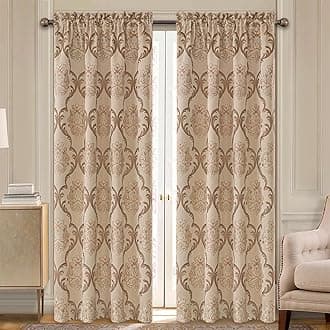 Loom and Mill Luxury Jacquard Damask Curtains for Bedroom Living Room, Light Khaki Floral Blackout Curtains 2 Panels with Tiebacks, Elegant Window Curtain for Banquet Party Decor(52”Wx84”L, 2 Panels)
