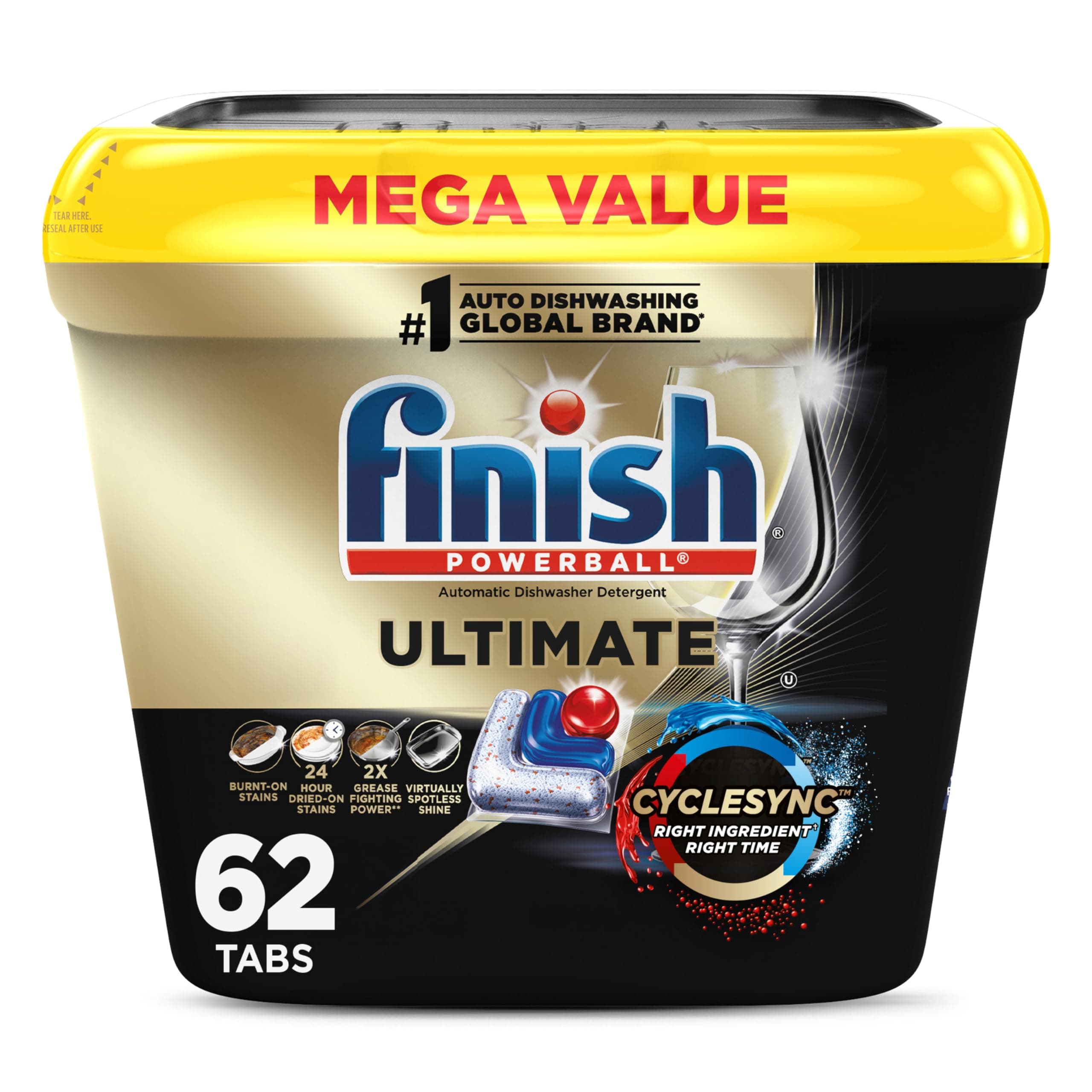Ultimate Dishwasher Detergent- 62 Count - With CycleSync™ Technology - Dishwashing Tablets - Dish Tabs