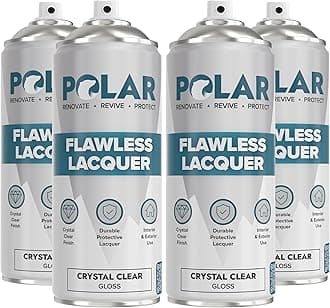 Polar Flawless Lacquer Spray - Protective Coating for Wood, Ceramic, Glass, Plastic & Metal - Scratch Resistant & UV Protection - Primer for DIY, Interior & Exterior - Gloss Finish - Clear - 4x400ml