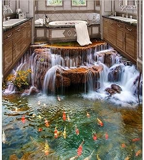 Wall Mural Wallpaper 116 x 83 inch (Width x Height) Custom Photo 3D Flooring Bedroom Waterproof PVC Floor Sticker Waterfall Stream carp Decoration Painting 3D Wall murals Wallpaper
