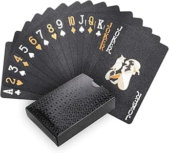 Joyoldelf Cool Black Playing Cards, Waterproof Black-Gold Foil Poker Cards with Gift Box, Great for Magic,Water Card Games and Party