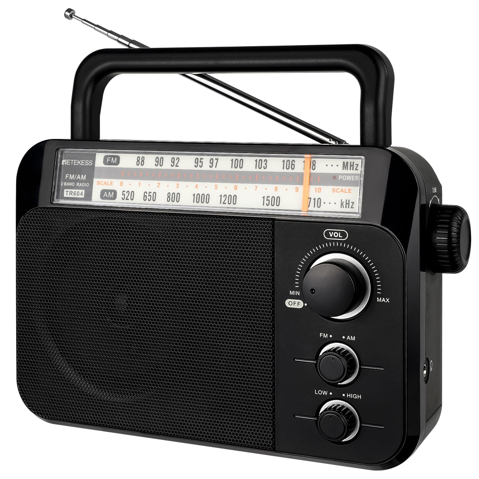 TR604 AM FM Radio,Portable Radio Plug in Wall,D Battery Operated,Large Dial,High/Low Tone Mode,Big Speaker,Earphone Jack,for Home,Picnic,Senior