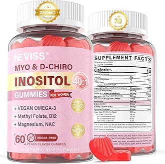 Myo-Inositol & D-Chiro Inositol Gummies Sugar Free, Ideal 40:1 Ratio Inositol Supplement for Women w/ Vegan Omega-3, D3, Magnesium, Methyl Folate, B12, Inositol Multivitamin for Women's Overall Health