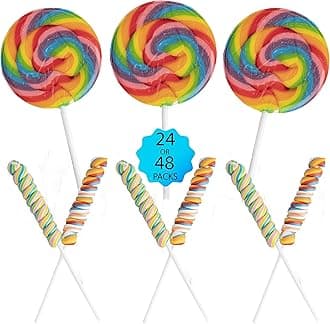 Bulk 48 Large Lollipops 24 Rainbow Swirl Suckers & 24 Twisty Unicorn Pops Birthday Party Favors & Treats, Candy Buffets, Graduation Parties - 48 Pieces