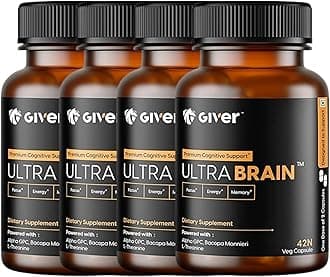 - Giver Nutrition Ultra Brain Natural Nootropic Brain Booster Supplement - Alpha GPC, Bacopa Monnieri, L-Theanine | Supports Focus, Memory & Clarity- 42 Veg Capsules (4)