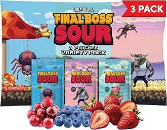 Final Boss Holiday Sour Candy, Variety Minipacks, 3 Pack, Level 1, Extreme Sour Fruit Chews with Real Dried Fruit, No Artificial Colors or Flavors, Low Calorie Snack for Kids, Teens, Adults