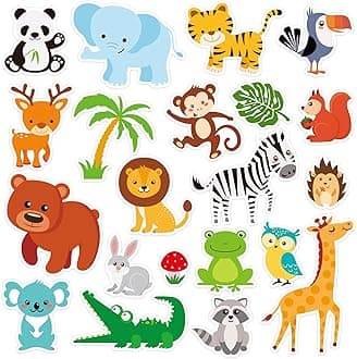 20 PCS Jungle Animals Thick Gel Clings Jungle Window Gel Clings Decals Stickers for Kids Toddlers and Adults Home Airplane Classroom Nursery Zoo Animals Party Supplies Decorations