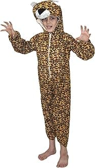 Kaku Fancy Dresses Fleece Leopard Wild Animal Costume For Kids - Brown, 3-4 Years | For Boys
