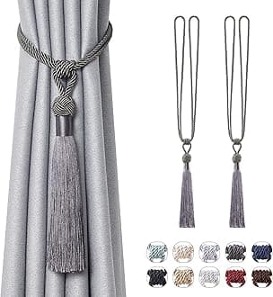 Pretty Jolly 2 Pack Long Tassel Curtain Tiebacks Handmade Braided Rope Knot Drape Tie Backs European Style Decorative Curtain Holdbacks for Home & Office Window Drapery (Dark Grey)