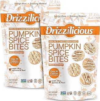 Drizzilicious Pumpkin Spice 4oz 2 Pack | Mini Snack Chocolatey Rice Cakes | Vegan Air Popped Chia, Quinoa, Flax Snack