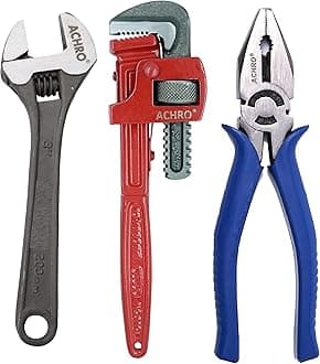 - Combo Pack of 3 Tool Kits Set for Home (Contains 8 Inch Adjustable Spanner, 8 Inch Combination Plier, 10 Inch Pipe Wrench)