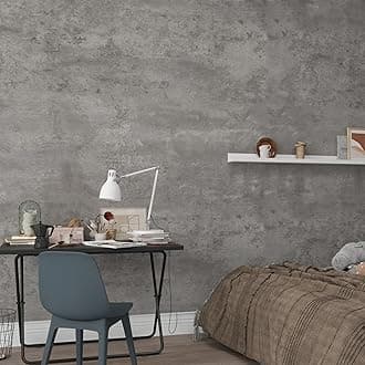 - 31"×591" 3D Extra Wide Thick Grey Concrete Wallpaper Peel Stick Large Size Light Gray Concrete Cement Contact Paper Vinyl Stained Matte Textured Wall Sticker for Office Bathroom Bedroom Walls
