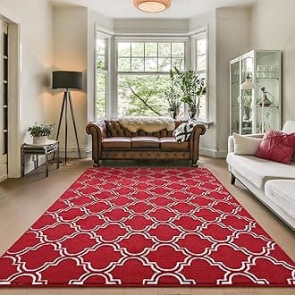 Amearea Fluffy Indoor Area Rug, Soft Trellis Moroccan Rugs for Bedroom, Shag Modern Area Rug for Living Room Kids Room Nursery, Easy Clean, Home Decor Low Pile Carpet, Wine Red 5x7 Feet