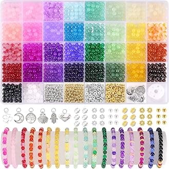 Funtopia 1400 Pcs Glass Beads for Bracelet Making, 34 Colors 6mm Crystal Gemstone Beads Imitative Jade Bead for Jewelry Making DIY Crafts Supplies for Bracelet Necklace Phone Charm Girls Adults