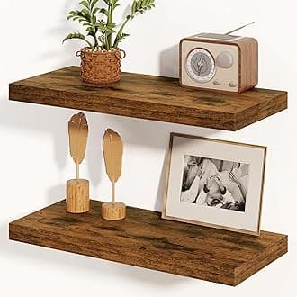 Floating Shelves, 8 Inch Deep Floating Shelves, 24"W x 8"D Wall Shelves Set of 2, Rustic Wood Floating Shelf for Home Decor, Deep Storage Shelves for Kitchen, Bedroom, Living Room, Rustic Brown