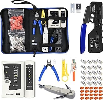 RJ45 Crimp Tool, All-In-One Ethernet Pass Through Crimper for CAT7 CAT6A CAT6 CAT5e CAT5 Ethernet Connectors by Screw Adjustment (Kit-with Punch down Tool)