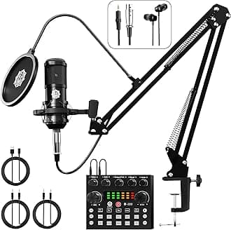 Condenser Mic for Singing with V8 Sound Card | Condenser Microphone Kit | Voice Changer | Studio Recording Equipments Full Set, Voice Recorder Mic, Karaoke, Gaming, Podcast & Lecture (D-430)