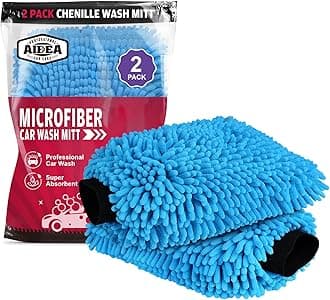 AIDEA Car Wash Mitt Microfiber-2PK, Scratch-Free& Lint-Free, Premium Chenille Microfiber Wash Mitt-Blue Regular Size (7.12''X10.14'')