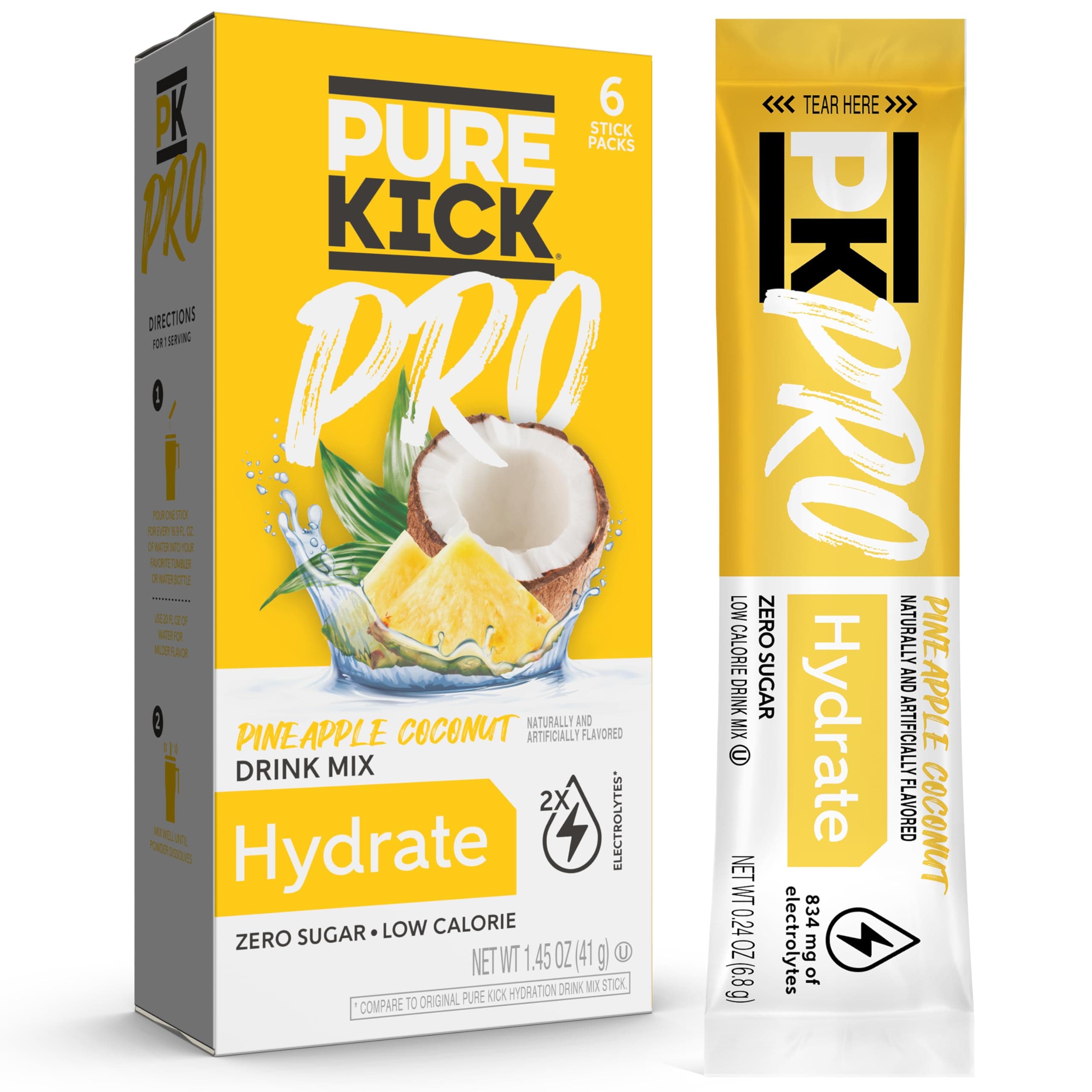 PRO Hydration Electrolyte Drink Mix, Pineapple Coconut, Includes 1 Box with 6 Packets in Each Box