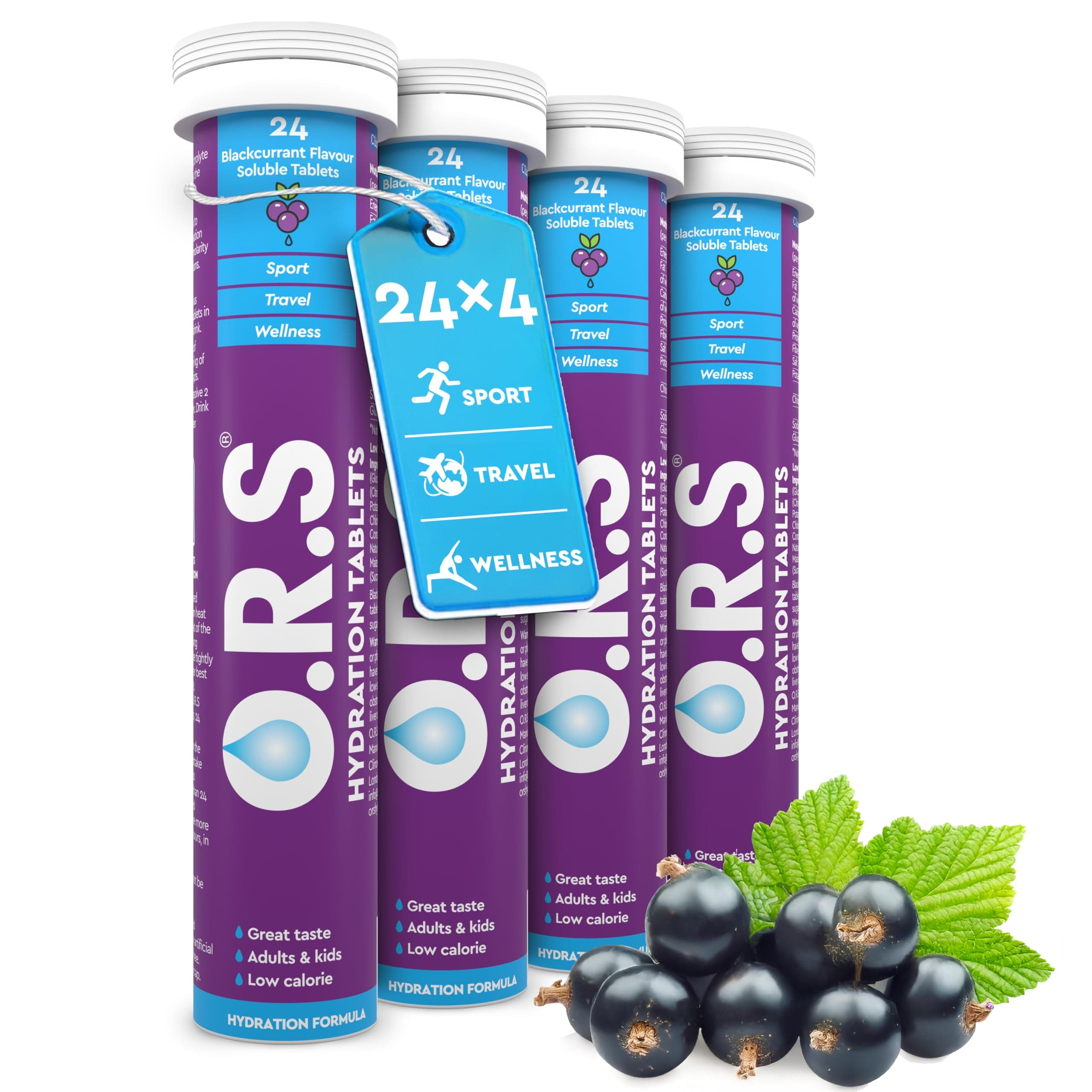 Hydration Tablet with Electrolytes for Rehydration, Wellness, Travel, Sports & Recovery | Vegan, Gluten-Free & Low-Calorie Electrolyte Tablets with Natural Blackcurrant Flavour, 96 Tablets