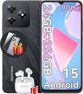 Blackview WAVE 8 Unlocked Phones, Android 15 Smartphones 24GB+256GB/2TB, 4G Octa-Core, 13MP+8MP AI Camera 5000mAh/10W Cell Phone, 6.56" HD+, GPS/OTG, Fingerprint/Face ID Mobile Phones, Black Celulares