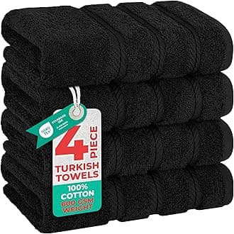 American Soft Linen Luxury Hand Towels for Bathroom, 600 GSM Heawy Weight 16x28 Size 100% Cotton Turkish 4 Piece Hand Face Towel Set, Black Hand Towels