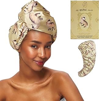 Harry Potter x Microfiber Hair Towel Wrap for Women – Ultra Absorbent Microfiber Bath Towels for Wet, Curly, Long/Short Hair, Anti-Frizz Hair Wrap, Great Hair Care Gifts for Women – Hufflepuff