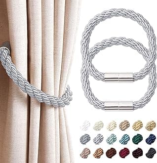 NICEEC 2 Pack Strong Magnetic Curtain Tiebacks Modern Simple Style Drape Tie Backs Convenient Decorative Weave Rope Curtain Holdbacks for Thin or Thick Home & Office Window Draperies (Light Grey)