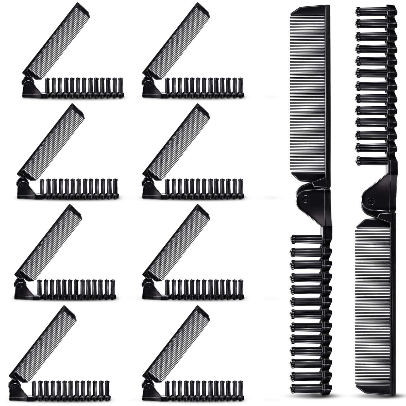 10 Pcs Portable Travel Folding Comb Brush Combo Compact Foldable Hair Brush Pocket Size Comb Double Headed for Women Men Homeless Hotel Shelter Nursing Home Charity Church (Black)