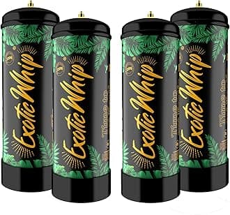 Exotic Whip 1350G Whipped Cream Charger - European Food Grade Nitrous Oxide Whip It for your universal Whipped Cream Dispenser – (4 Nitrous Oxide Tanks)