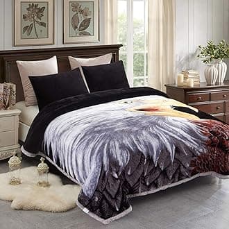 JML Fleece Blanket King Size 85" x93", Plush Korean Style Mink Blanket - 10 Pounds, 2 Ply A&B Printed, Silky Soft and Warm Raschel Bed Blanket, Eagle/Lion