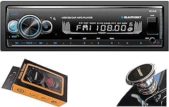 BLAUPUNKT Irvine70 Multimedia Car Stereo - Single DIN LCD Display with Bluetooth Streaming, MP3/USB Front Aux, AM/FM Receiver - Detachable Faceplate with Gravity Magnet Phone Holder Bundle