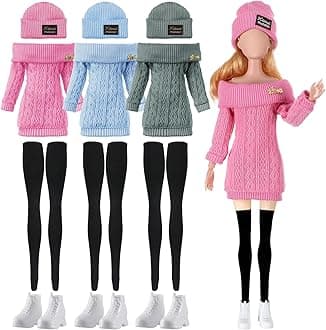 3 Set 12 Pcs Winter Christmas Doll Clothes and Accessories 12 Inch Doll Suit Doll Pants Shoes Sweater Outfits, Dolls are Not Included (Sage Green, Light Blue, Rose Red)