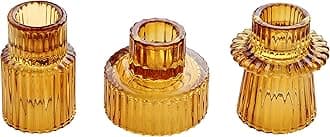 Taper Glass Candlestick Holders Tealight Candle Holders for Table Centerpieces, Wedding Decor and Dinner Party (3 Pcs, Amber)