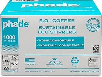 phade Eco-Friendly Cocktail and Coffee Straws/Stirrers 1,000 Count - Sustainable Marine Biodegradable Compostable Stirrer, 1 Pack