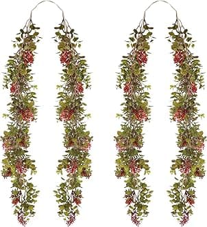 RECUTMS Farmhouse Garland 63" Decor Green Vines Decorations Sweetheart Table Fake Vine Rustic Wedding Decoration Flower 2 Pcs for Christmas Classroom Home (Red)