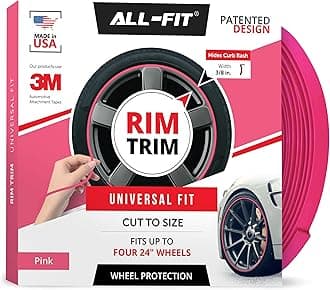All-Fit Automotive Rim Trim – Durable DIY Car Exterior Accessories for Curb Rash Protection – Fits Up to Four 24” Wheels – Flexible, Durable Wheel Rim Protector (3/8″ width/Pink)