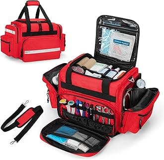 Damero Professional Medical Bag Empty, First Responder Trauma Bag with Detachable Dividers for Home Health Care, EMT, EMS, Red(Bag ONLY)