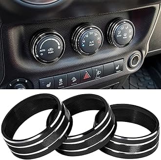 Audio Air Conditioning Button Cover Decoration Twist Switch Ring Trim for Jeep Wrangler JK JKU Patriot 2011-2018, Compass 11-16, Liberty 08-12, Dodge Challenger 08-14 Interior Accessories Black