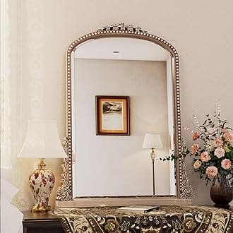 Wall Mirror, Vintage Carved Bathroom Mirror 22" x 32" Antique Metal Frame Wall Mirror for Bedroom, Living Room, Entryway, Fireplace, Hallway, Silver