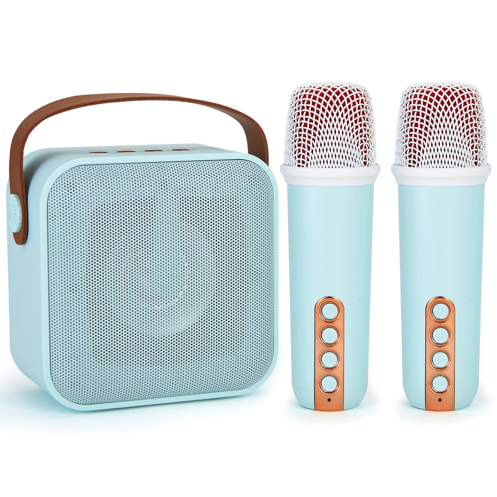 Portable Bluetooth Karaoke Speaker with 2 Wireless Microphone, Karaoke Machine for Kids and Adults, Gifts for Kids Age 4-12 Year Old Birthday Party Home Outdoor - Cyan