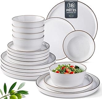 AmorArc Dinnerware Set for 4, 12 Pieces Ceramic Plates and Bowls Set, Handcrafted Speckled Stoneware Plates Set, Dishwasher & Microwave Safe Dishes Set - (White, Service for 6)