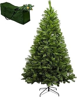TrendMakers Christmas Tree - Artificial Christmas Trees with Lush Pine Tips | Bushy & Slim Xmas Tree - Sturdy Metal Stand & Free Storage Bag - Available In (3ft, 4ft, 5ft, 6ft, 7ft)