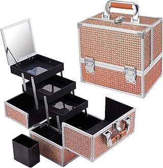 FRENESSA Makeup Train Case, Large Makeup Box Organizer with Brush Holder, Cosmetic Train Case Makeup Organizer for Home Travel, Giltter Gold