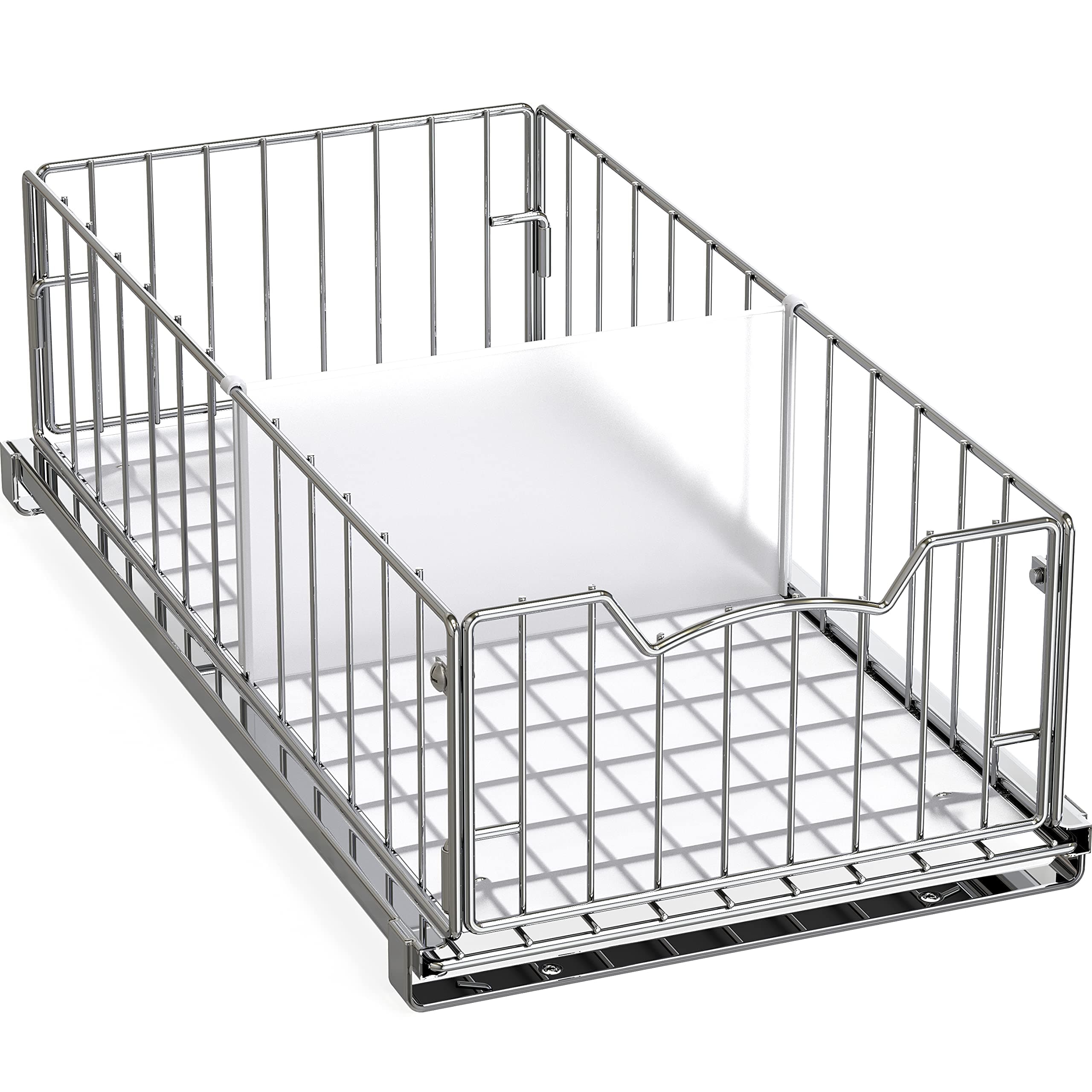 Simple Houseware Pull-Out Cabinet Sliding Basket Organizer, 17.2" D x 9.7" W x 5" H – Chrome Finished, Ideal for Kitchen and Bathroom Cabinet Storage, Under Sink or Pantry Organization
