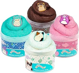 Original Squishmallows Premium Scented Slime, 4-Pack, 8 oz. Fluffy, 4 Scented, 8 Fun Add Ins, Pre-Made Sludge for Kids, Age 6+
