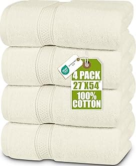Utopia Towels Premium Bath Towels, 68 x 137 cm, 100% Ring Spun Cotton, 600 GSM, Lightweight and Highly Absorbent, Quick Drying Towels, Perfect for Everyday Use, Ivory, 4